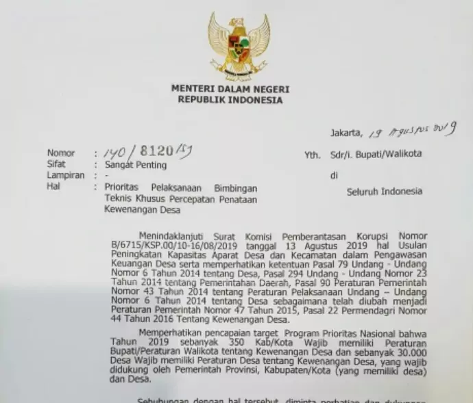 Surat Edaran Mendagri: Lembaga Bimtek Terkait Kewenangan Desa Harus Dapat Rekomendasi dari Kemendagri - Desapedia
