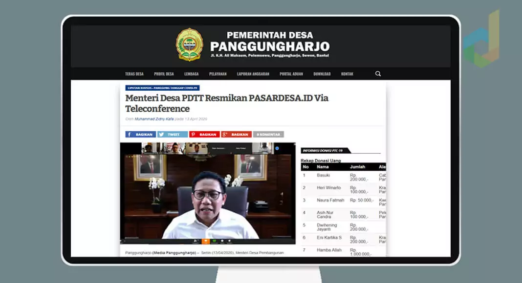 Mendes PDTT Abdul Halim Iskandar meresmikan PasarDesa.ID melalui video telekonferensi di ruang kerjanya